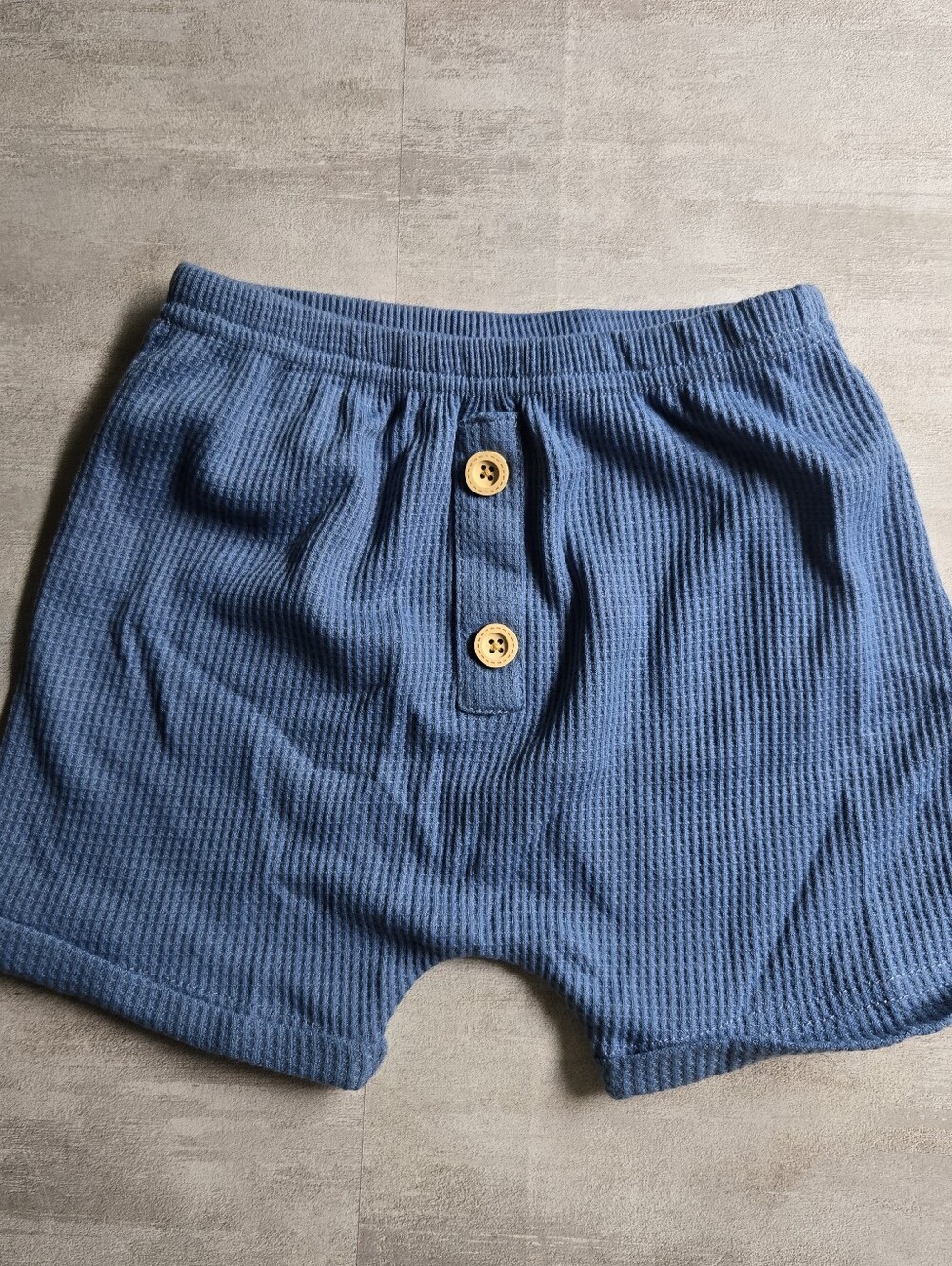 Baby Boy Girl Boho Waffle Knit Bummies Dusty Blue Harem Drop Summer Shorts 6-9M